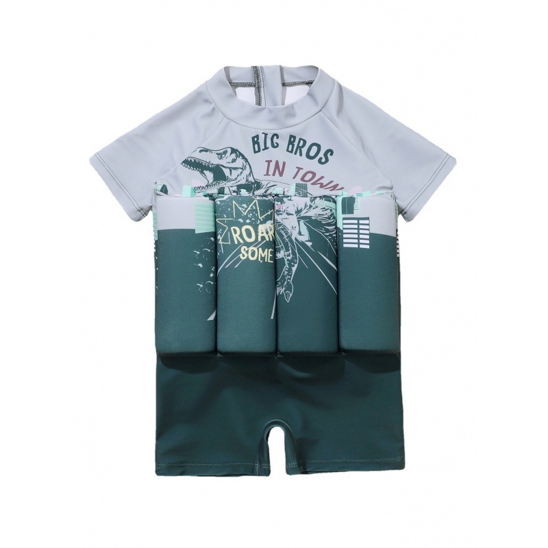 Costum de baie întreg pentru băieți, mâneci scurte, model desen animat, material nylon 85% cu căptușeală poliester 15%, 300 g, pentru înot și bălăceală, vârsta 2–10 ani