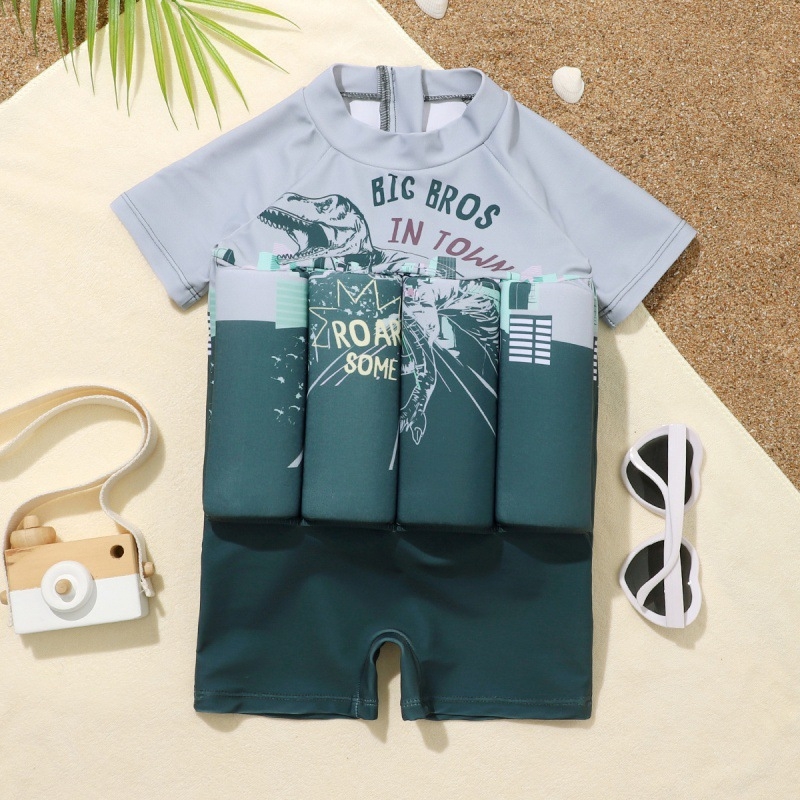 Costum de baie întreg pentru băieți, mâneci scurte, model desen animat, material nylon 85% cu căptușeală poliester 15%, 300 g, pentru înot și bălăceală, vârsta 2–10 ani