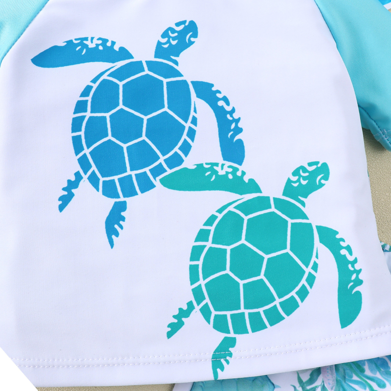 Комплект за плуване за момчета с принт на костенурка, топ с raglan ръкави и шорти (DBOW, 3-7 г, полиестерна смес)