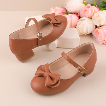 Δερμάτινα παπούτσια για κορίτσια, PU άνω, καουτσούκ σόλα, μονοχρωματικό σχέδιο, κούμπωμα με αγκράφα, γλυκό ακαδημαϊκό στυλ