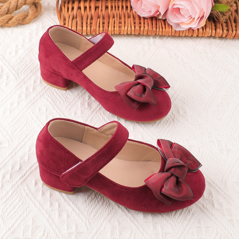 Mergaitėms princesės stiliaus zomšinės balerinos su didele kaspine, kvėpuojanti viršutinė dalis, TPR padas, 4–16 metų