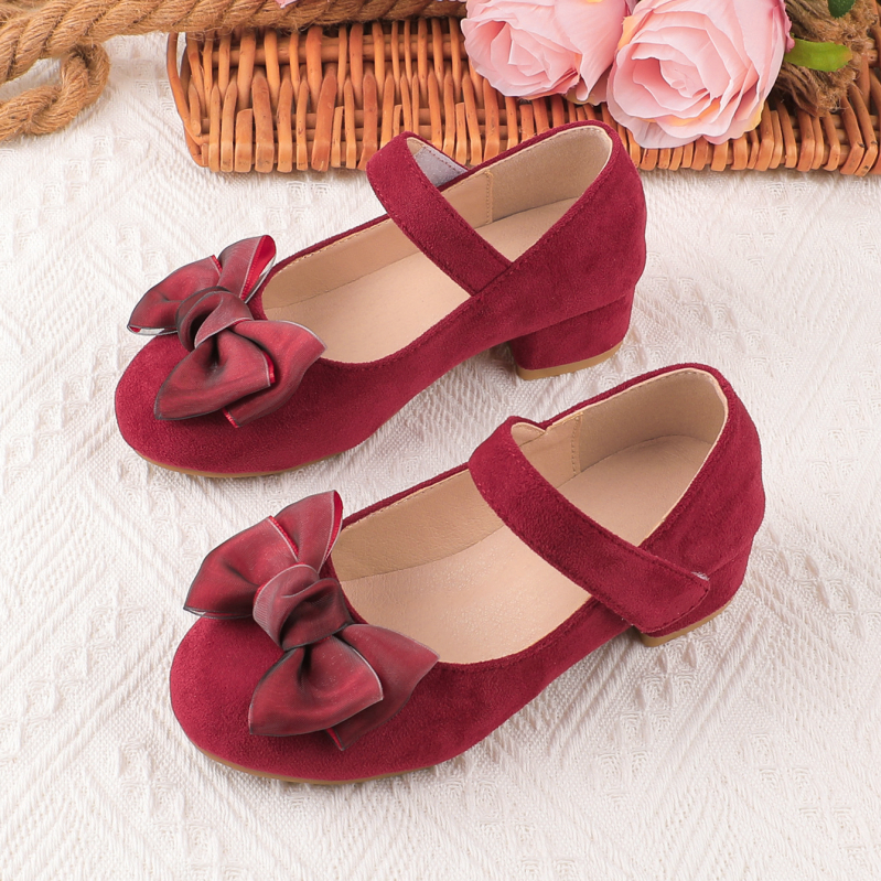 Mergaitėms princesės stiliaus zomšinės balerinos su didele kaspine, kvėpuojanti viršutinė dalis, TPR padas, 4–16 metų