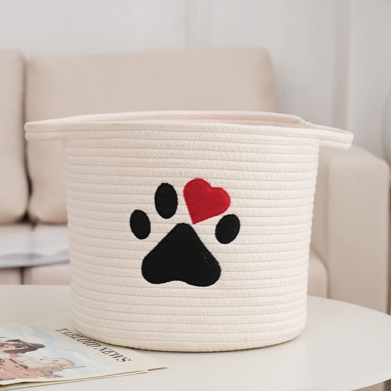 Koš za rublje s izvezenim motivom pseće šape, pleteni od pamuka užeta, japanski stil, model Dog Claw cotton basket-02, za odjeću i dječje igračke