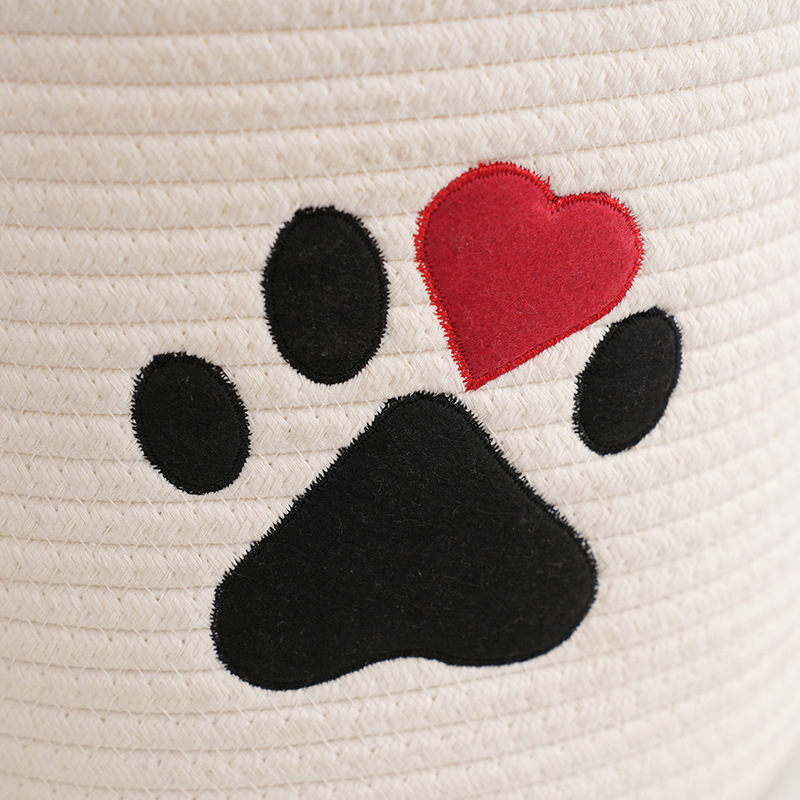 Koš za rublje s izvezenim motivom pseće šape, pleteni od pamuka užeta, japanski stil, model Dog Claw cotton basket-02, za odjeću i dječje igračke