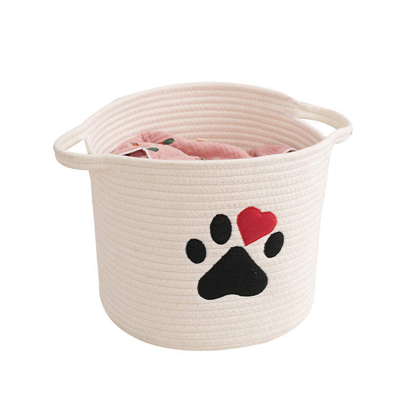 Koš za rublje s izvezenim motivom pseće šape, pleteni od pamuka užeta, japanski stil, model Dog Claw cotton basket-02, za odjeću i dječje igračke