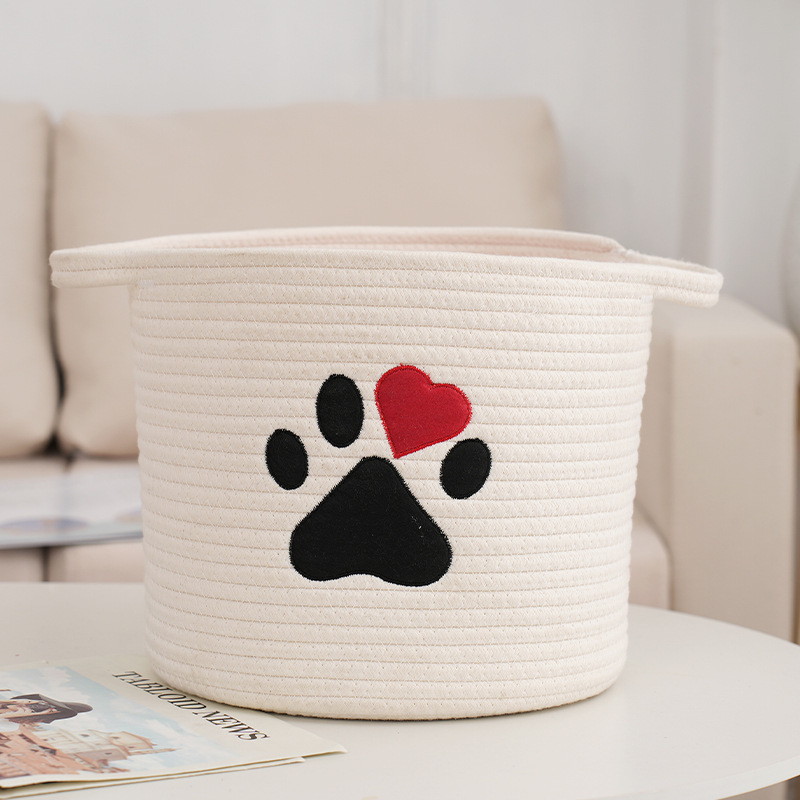 Koš za rublje s izvezenim motivom pseće šape, pleteni od pamuka užeta, japanski stil, model Dog Claw cotton basket-02, za odjeću i dječje igračke