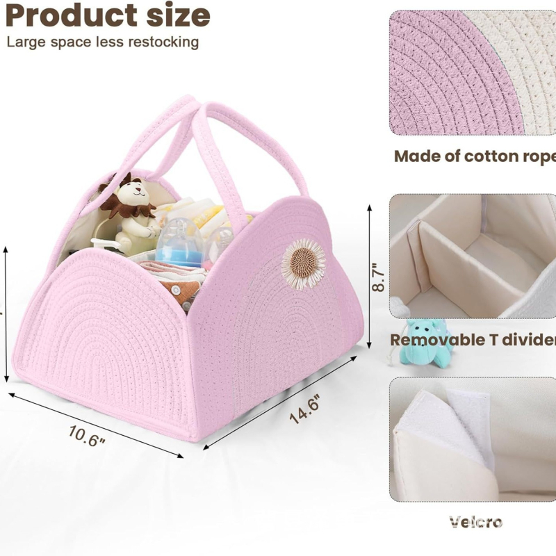 Szövött pelenka rendező kosár – pamut kötél, modern minimalist stílus, termékkód 0523, 2025-ös megjelenés