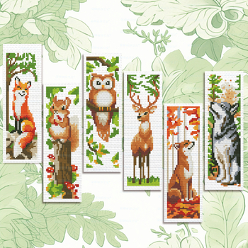 Krusta šūšanas komplekts: Karikatūru dzīvnieku kolekcija uz kokvilnas auduma 11CT, mūsdienīgs minimālisma stils