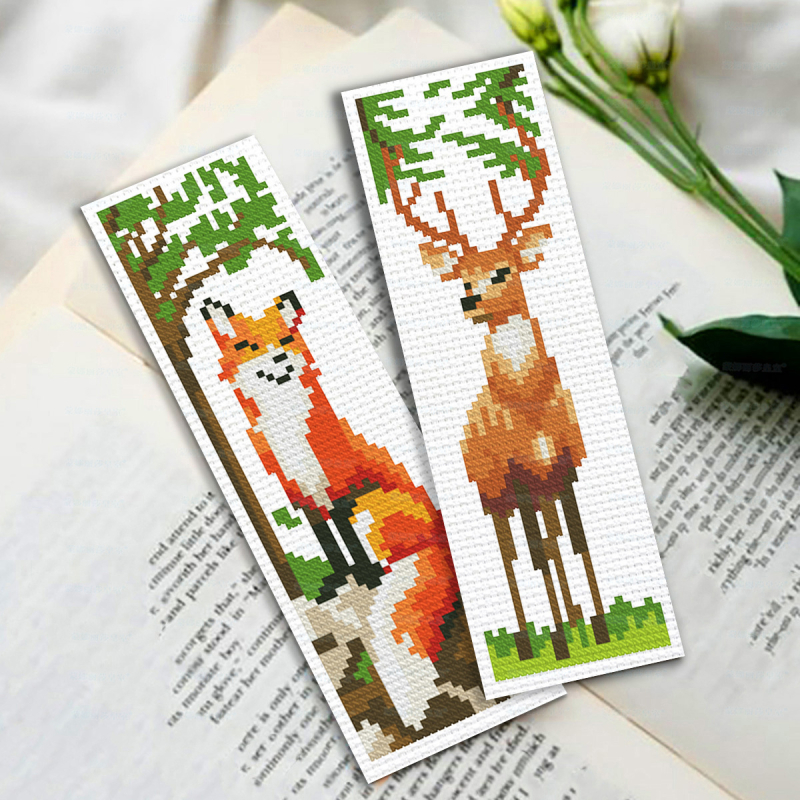 Krusta šūšanas komplekts: Karikatūru dzīvnieku kolekcija uz kokvilnas auduma 11CT, mūsdienīgs minimālisma stils