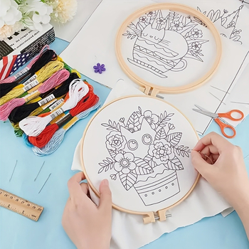 Krustdūrienu komplekts iesācējiem – ziemeļu stilā ziedu, zāles un lapu raksts uz kokvilnas auduma, 3D Eiropas izšūšana