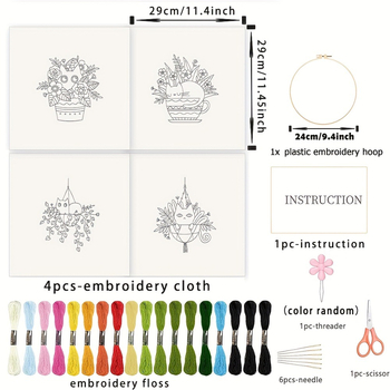 Σετ κεντήματος με βελονιά σταυρού για αρχάριους – Βορειοευρωπαϊκό σχέδιο με λουλούδια/γρασίδι/φύλλα σε βαμβακερό ύφασμα, 3D ευρωπαϊκό σχέδιο κεντήματος