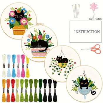 Σετ κεντήματος με βελονιά σταυρού για αρχάριους – Βορειοευρωπαϊκό σχέδιο με λουλούδια/γρασίδι/φύλλα σε βαμβακερό ύφασμα, 3D ευρωπαϊκό σχέδιο κεντήματος