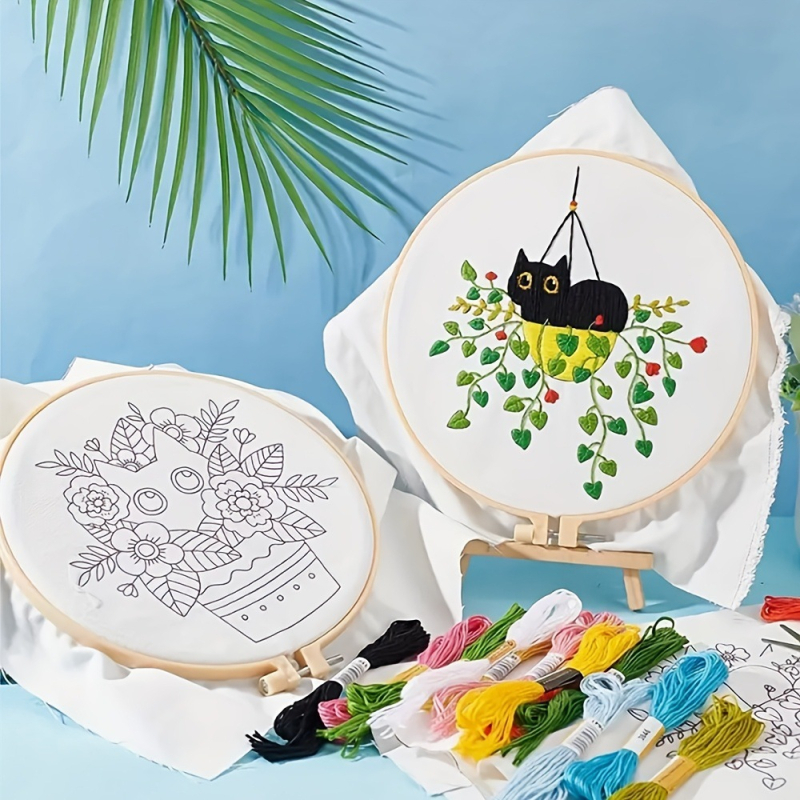 Krustdūrienu komplekts iesācējiem – ziemeļu stilā ziedu, zāles un lapu raksts uz kokvilnas auduma, 3D Eiropas izšūšana