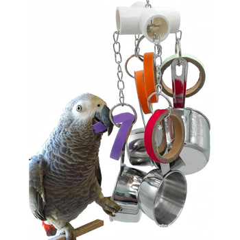 Papagáj játék rozsdamentes acélból haranggal és papírgyűrűvel, madárketrecek dekorációja – Yg márka, kód 225, madarak számára