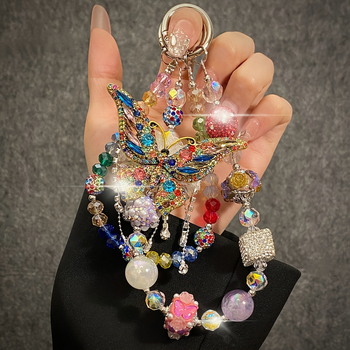 Телефонна висулка - акрил, ръчно изработени мъниста, геометричен модел, женски стил, код ziu-010