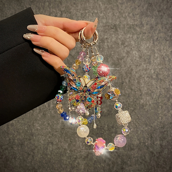 Телефонна висулка - акрил, ръчно изработени мъниста, геометричен модел, женски стил, код ziu-010