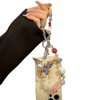 Телефонна висулка - акрил, ръчно изработени мъниста, геометричен модел, женски стил, код ziu-010