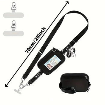 Телефонен шнур с джоб с цип и прозорец за ID, кръстосана презрамка (Полиестер, Метална катарама, Печат на лого, Персонализирана обработка)