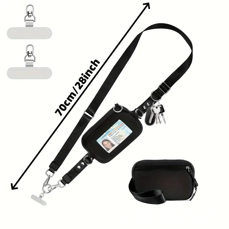 Telefonski kaiš s džepom na zip i prozorom za ID, crossbody naramenica, poliester (Poliester, Metalna kopča, Ispis loga, Prilagodba)