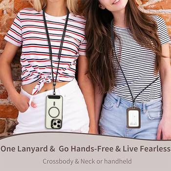 Ланярд за мобилен телефон с триедин дизайн за носене през рамо, през шията или през ръката; регулируем и отделяем; PU материал; метален катарам