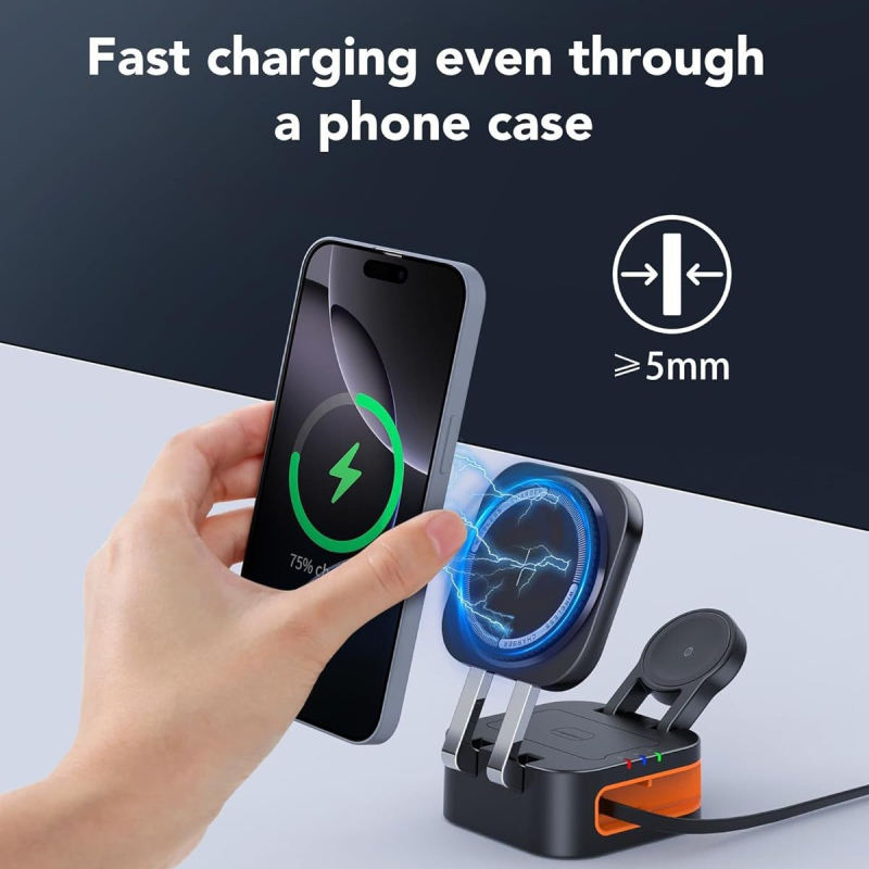 DM-10 Φορητός Ασύρματος Φορτιστής με Μαγνητική Φόρτιση, Μέγ. 15W, QC4.0, 9V2A/5V2A, Αναδιπλούμενος Σχεδιασμός