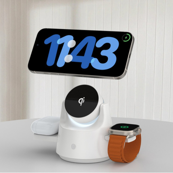 4-σε-1 ασύρματη βάση φόρτισης με χώρο αποθήκευσης, νυχτερινό φως και φορτιστή ρολογιού (Μοντέλο M1)