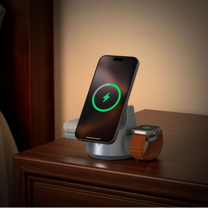 4-σε-1 ασύρματη βάση φόρτισης με χώρο αποθήκευσης, νυχτερινό φως και φορτιστή ρολογιού (Μοντέλο M1)