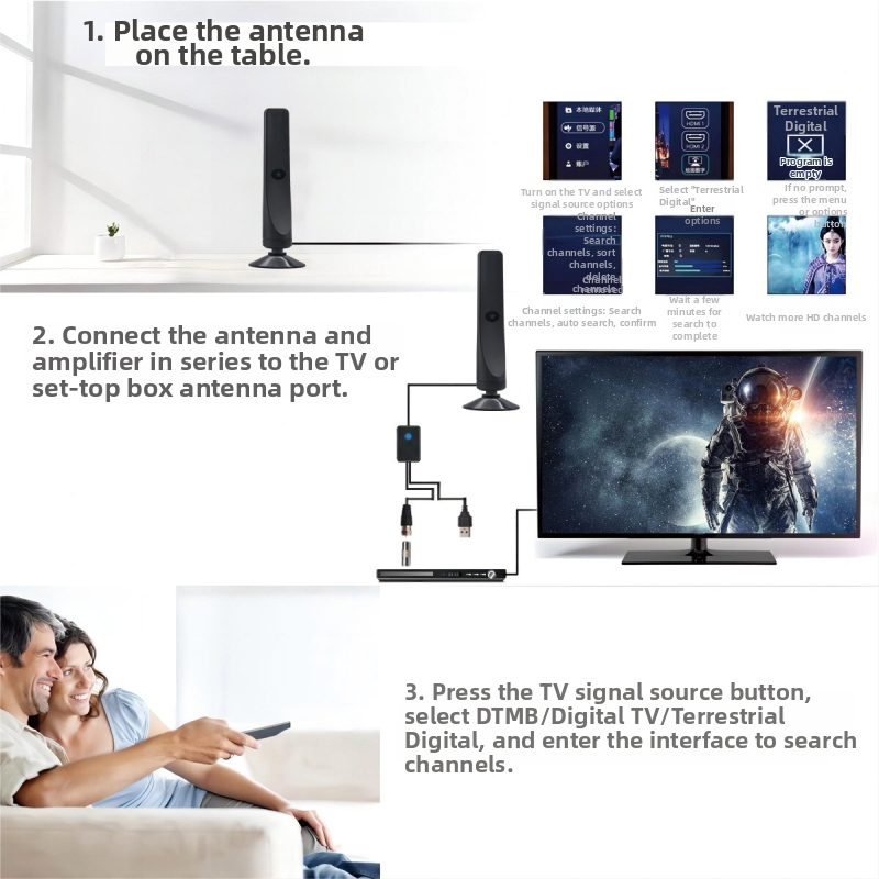 Deweima HDTV-T2 цифрова антена за телевизор, регулируемо усилване, импеданс 50 Ω