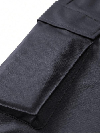 Ανδρικά cargo παντελόνια με τσέπες με καπάκια, ίσιο κόψιμο, υψηλή μέση, ύφασμα από ίνες μπαμπού