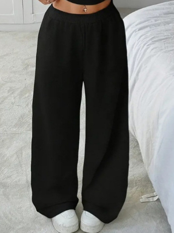 Дамски повседневни панталони с висок талия и прав крак, плътна полиестерна материя, зимна колекция 2025, европейски стил