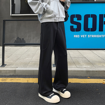 Anxi casual αντρικά παντελόνια, αμερικανικού στυλ, ίσιο παντελόνι, χαλαρή εφαρμογή, μεσαία μέση, κουμπωτό κλείσιμο, ελαστικό ύφασμα - K24040