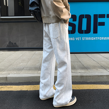 Anxi casual αντρικά παντελόνια, αμερικανικού στυλ, ίσιο παντελόνι, χαλαρή εφαρμογή, μεσαία μέση, κουμπωτό κλείσιμο, ελαστικό ύφασμα - K24040