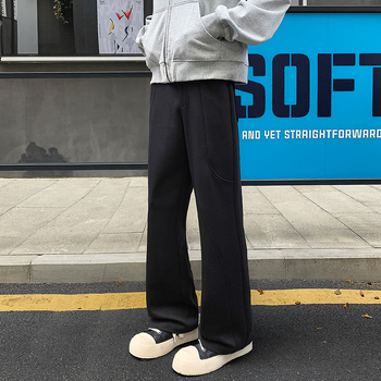 Anxi casual αντρικά παντελόνια, αμερικανικού στυλ, ίσιο παντελόνι, χαλαρή εφαρμογή, μεσαία μέση, κουμπωτό κλείσιμο, ελαστικό ύφασμα - K24040