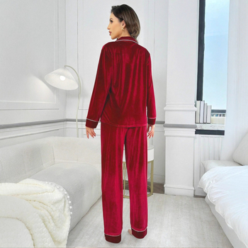 Γυναικείο βελούδινο σετ οικιακής ένδυσης με cardigan, μακριά μανίκια και παντελόνια, 100% πολυεστέρας, παχύ βελούδο, κέντημα καρδιάς