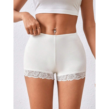 Σορτς με δαντελένιο τελείωμα, χαλαρή γραμμή, μήκος 9/10, βαμβάκι φυσικού χρώματος CVC, ελαφριά ελαστικότητα