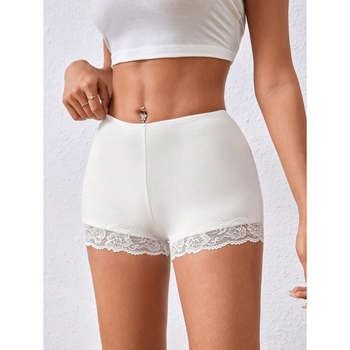 Σορτς με δαντελένιο τελείωμα, χαλαρή γραμμή, μήκος 9/10, βαμβάκι φυσικού χρώματος CVC, ελαφριά ελαστικότητα