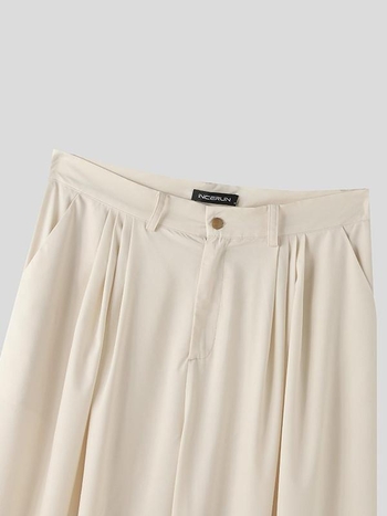 Ανδρικά casual παντελόνια, υψηλή μέση, ίσια γραμμή, κοντό μήκος, ύφασμα από ίνες μπαμπού