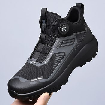 Ανδρικά ψηλά ορειβατικά παπούτσια με άνω μέρος από δίχτυ και εκτύπωση καουτσούκ, σόλα πολυουρεθάνης, κλείσιμο με περιστρεφόμενη αγκράφα