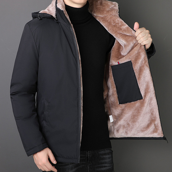 Ανδρικό βαμβακερό παλτό με κουκούλα, φλις επένδυση, γέμισμα από βαμβάκι, φερμουάρ, πολυεστερική επένδυση