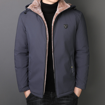 Ανδρικό βαμβακερό παλτό με κουκούλα, φλις επένδυση, γέμισμα από βαμβάκι, φερμουάρ, πολυεστερική επένδυση