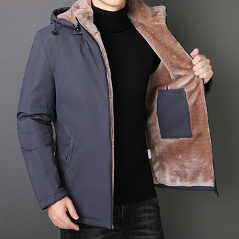 Ανδρικό βαμβακερό παλτό με κουκούλα, φλις επένδυση, γέμισμα από βαμβάκι, φερμουάρ, πολυεστερική επένδυση