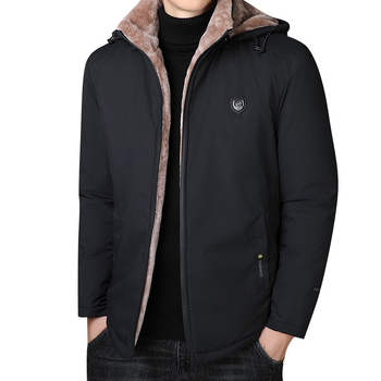 Ανδρικό βαμβακερό παλτό με κουκούλα, φλις επένδυση, γέμισμα από βαμβάκι, φερμουάρ, πολυεστερική επένδυση