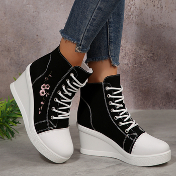 Kanvas augstās kurpes sievietēm ar šņorēm