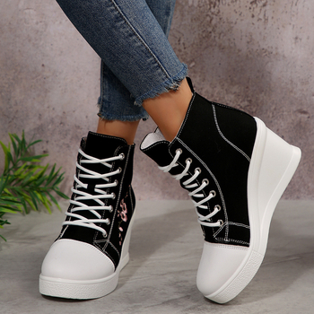 Kanvas augstās kurpes sievietēm ar šņorēm