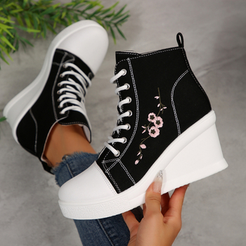 Kanvas augstās kurpes sievietēm ar šņorēm