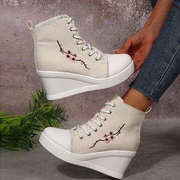 Kanvas augstās kurpes sievietēm ar šņorēm