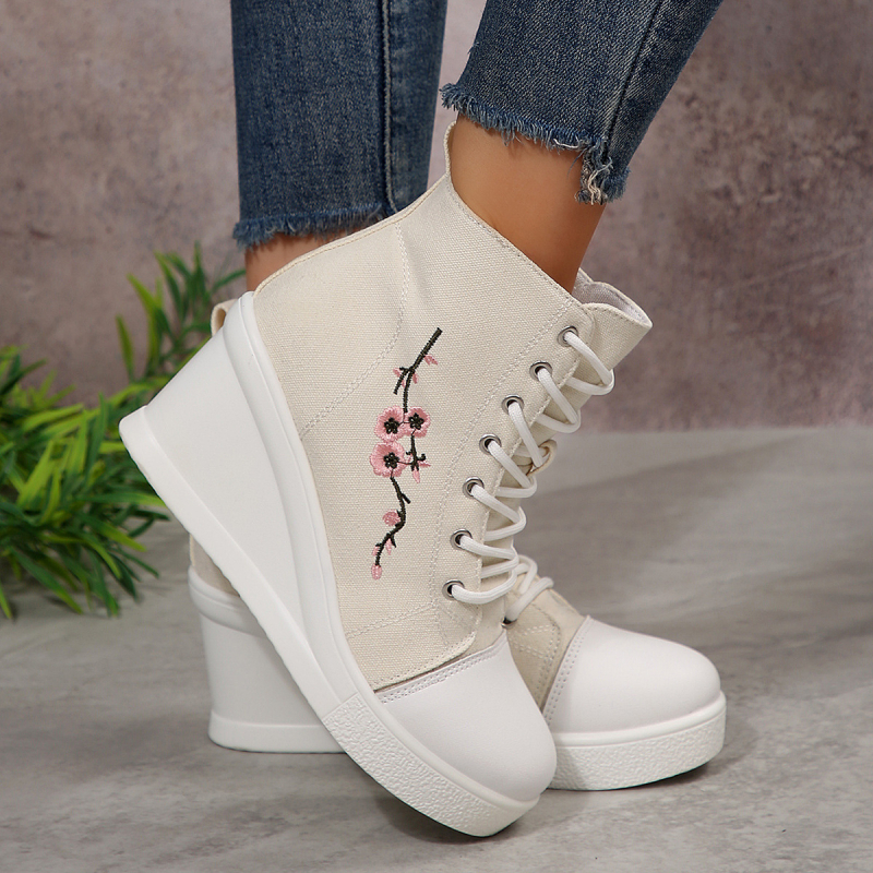 Kanvas augstās kurpes sievietēm ar šņorēm