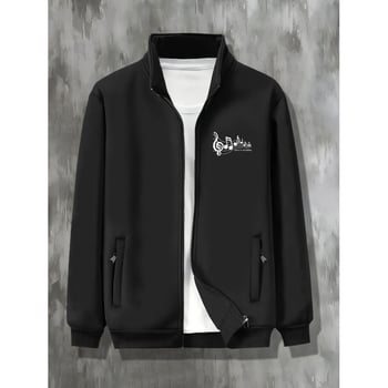 Vīriešu jaka Notes Print, koledžas stilā, Slim Fit, rāvējslēdzējs, bieza auduma, neliela elastība