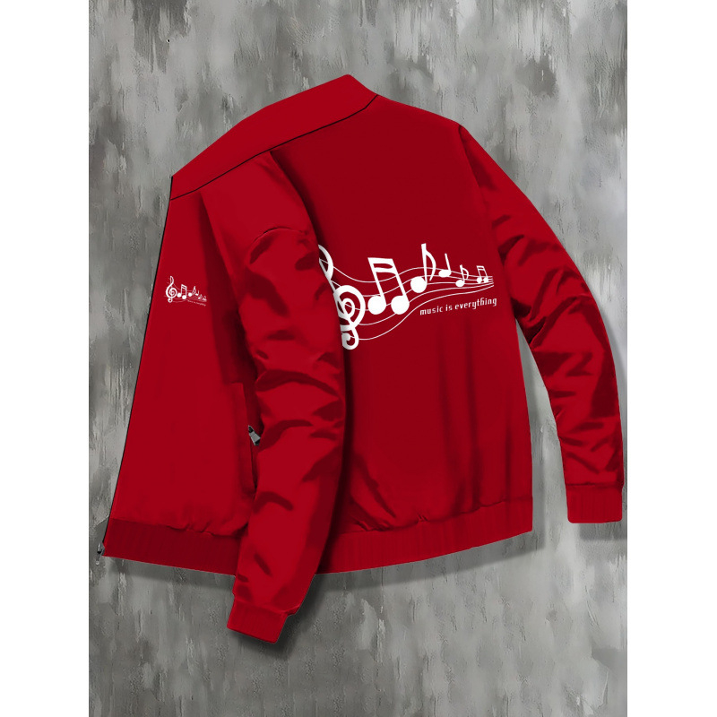 Vīriešu jaka Notes Print, koledžas stilā, Slim Fit, rāvējslēdzējs, bieza auduma, neliela elastība