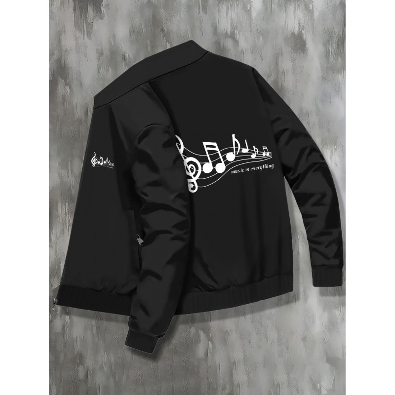 Vīriešu jaka Notes Print, koledžas stilā, Slim Fit, rāvējslēdzējs, bieza auduma, neliela elastība